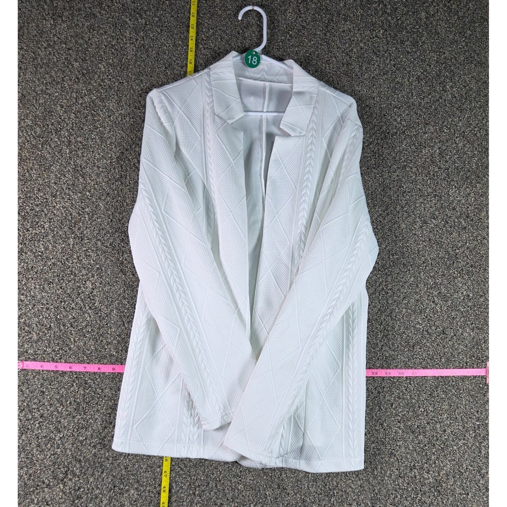 Unbranded Open Front Blazer Women XL White Textured Diamond Cable Knit Jacket